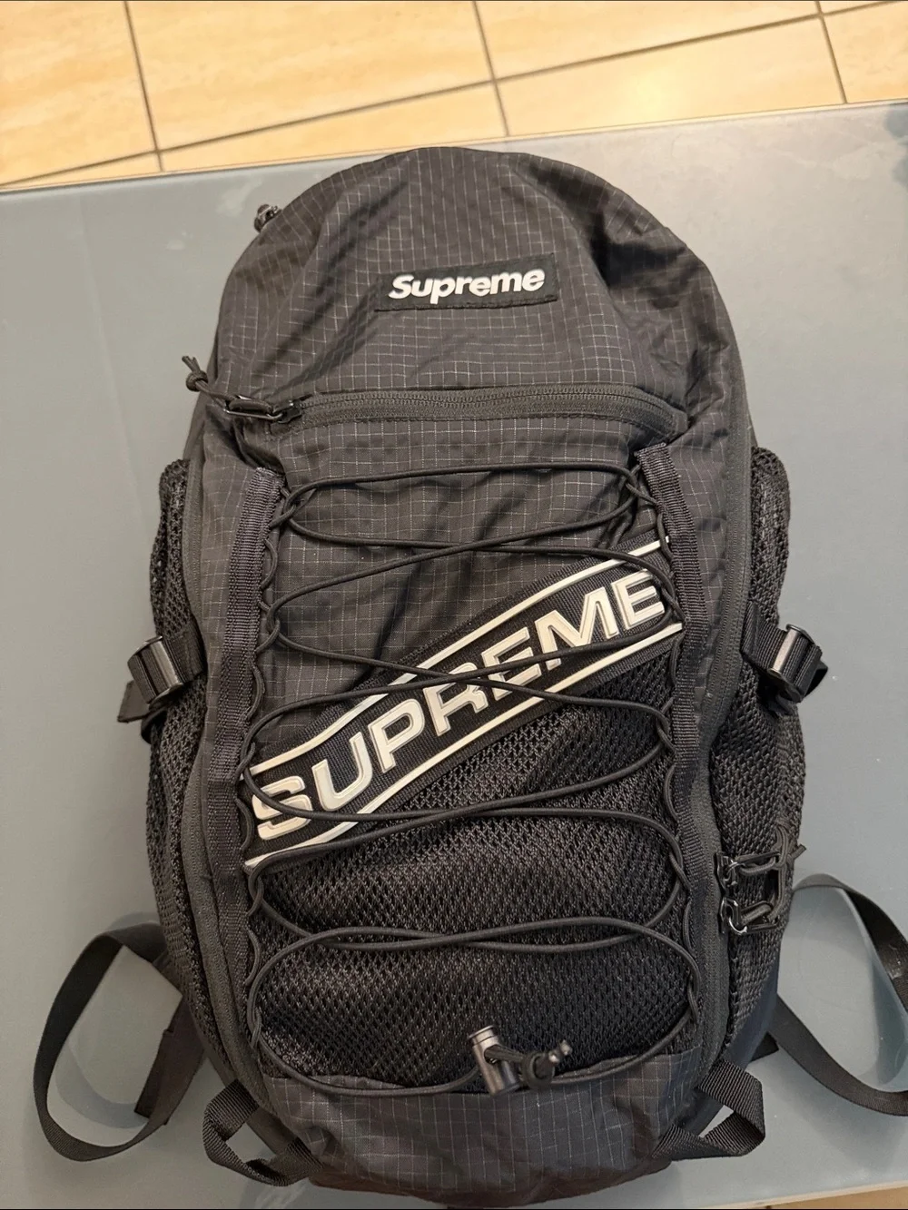 Supreme Black Ripstop Backpack with White Logo